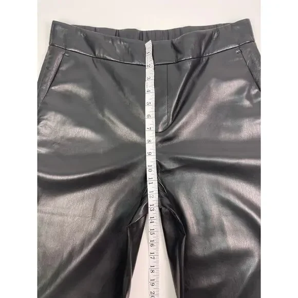 Chico’s Black Faux Leather Lace Hem Cropped Trousers Pants Size 10 Petite - Picture 12 of 13